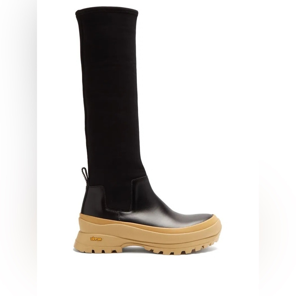 Jill Sander Black and Tan leather and scuba jersey tall Boots 39 US 8.5 Italy - Picture 4 of 11